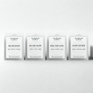 Everyday Glow wax melt set featuring Blush Hour, Sea Me Glow, Peel the Love, and Glow Getter wax melts by Five Thirty PM Candle Co®.