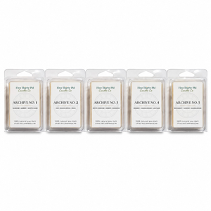 The Archive Experience wax melt set featuring Archive No. 1 First Light, Archive No. 2 Becoming, Archive No. 3 Becoming Still, Archive No. 4 Presence, and Archive No. 5 Devotion wax melts by Five Thirty PM Candle Co®.