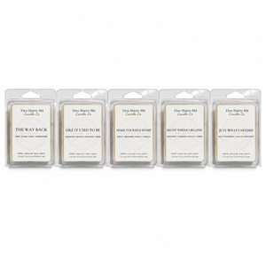 The Comforts of Home wax melt set featuring The Way Back, Like It Used To Be, Make Yourself Home, Right Where I Belong, and Just What I Needed wax melts by Five Thirty PM Candle Co®.