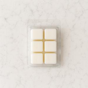 Back view of a wax melt clamshell featuring six hand-poured wax melt cubes by Five Thirty PM Candle Co®.